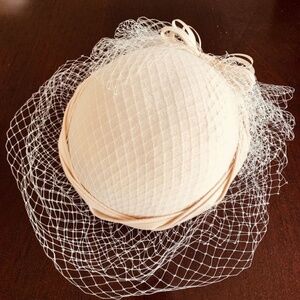 Womens Hat & Veil with Braid Satin Trim Bow MINT Georgette Wedding Bridal